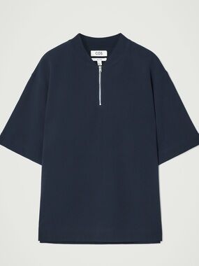 COS Men’s Black Half-Zip Short Sleeve Top